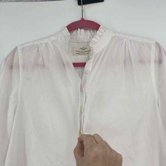 Trovata Birds of Paradis XS White Valentina Poplin V-Neck Top Ruffle Collar - Picture 5 of 16